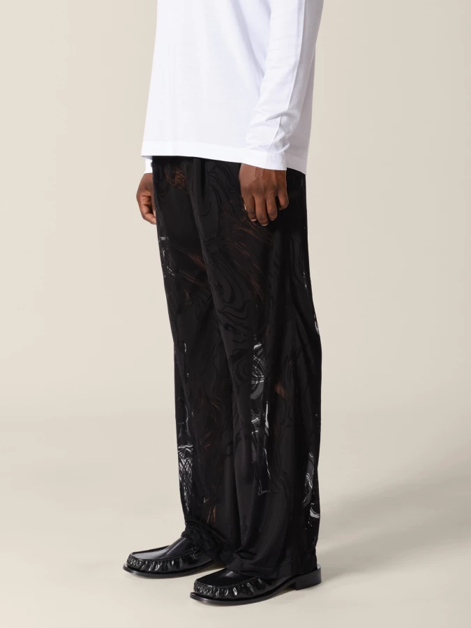 Black Elasticated Belt Devoured Marble Wide-Leg Trousers