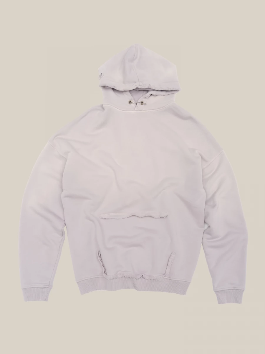 Felpa con cappuccio Grigio Chiaro in cotone effetto sbiadito