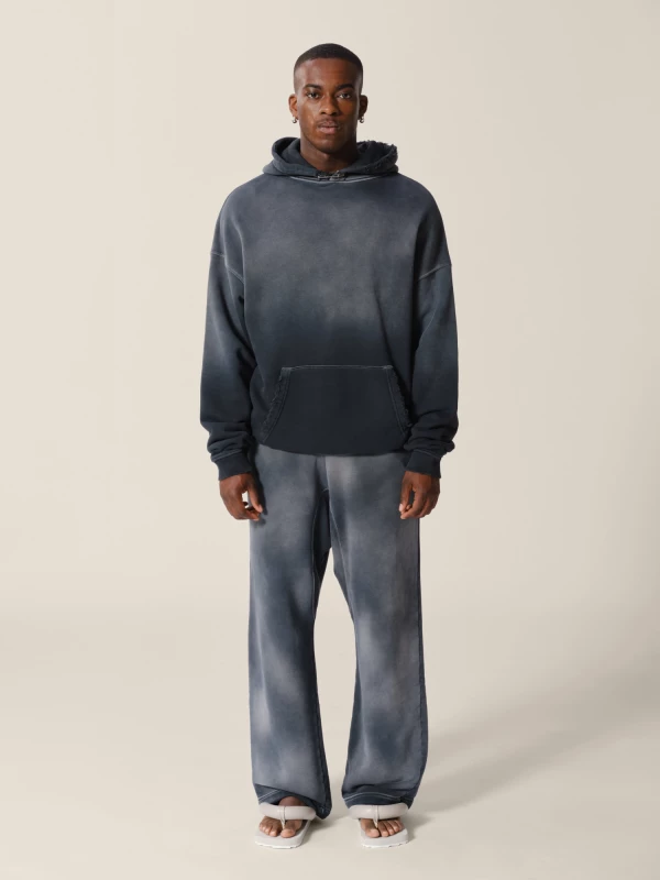 Black Sun Bleached and Ripped Relaxed Fit Heavy Cotton Hoodie