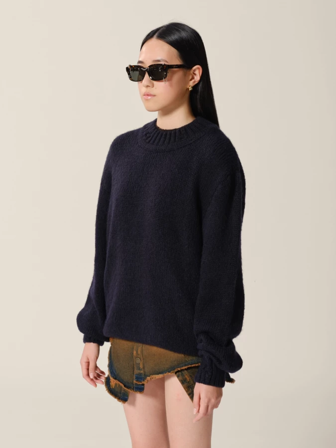 Maglione girocollo Blu Scuro effetto consumato