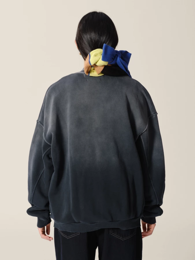 Bomber Nero in Cotone effetto sbiadito con strappi