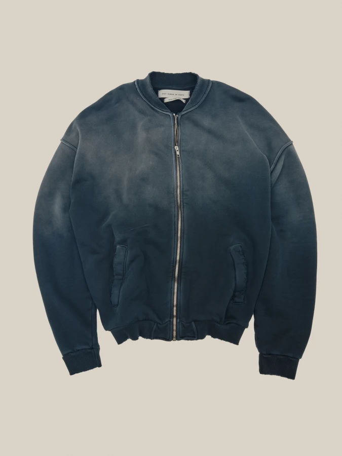 Bomber Nero in Cotone effetto sbiadito con strappi