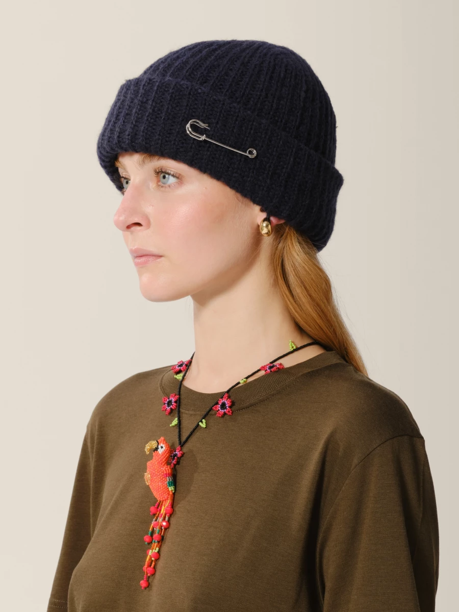 Dark Blue Safety Pin Beanie