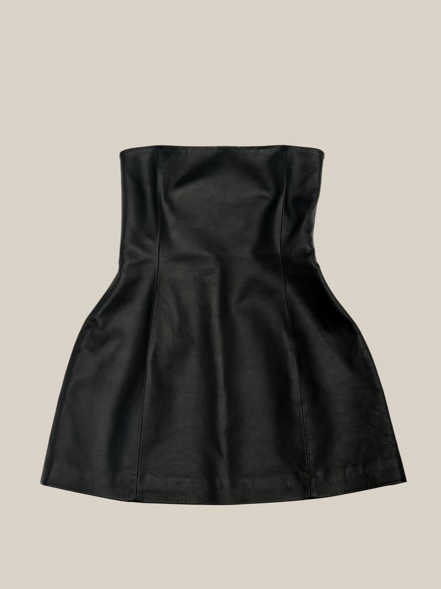 Black Off-Shoulders Leather Minidress