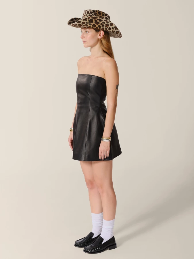 Mini Abito Nero in pelle senza spalline