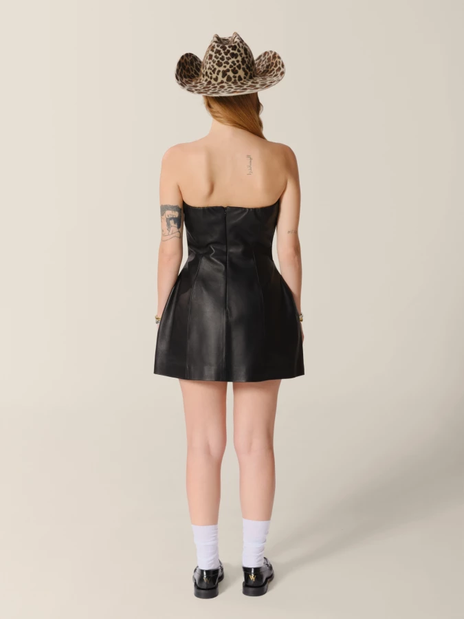 Black Off-Shoulders Leather Minidress