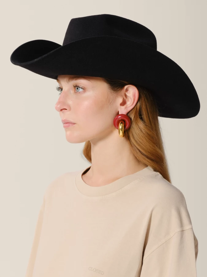 Gold and Bordeaux 'Cumulus' Sterling Silver Lacquered Wood Earrings