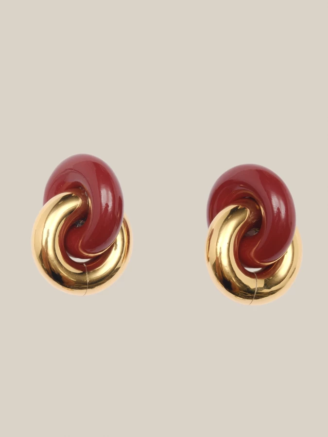 Gold and Bordeaux 'Cumulus' Sterling Silver Lacquered Wood Earrings