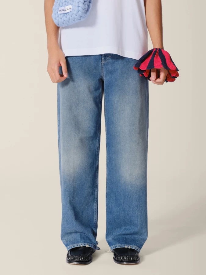 Scrunchie Blu e Rosso 'Fernanda' Oversize in cotone organico con motivo a righe