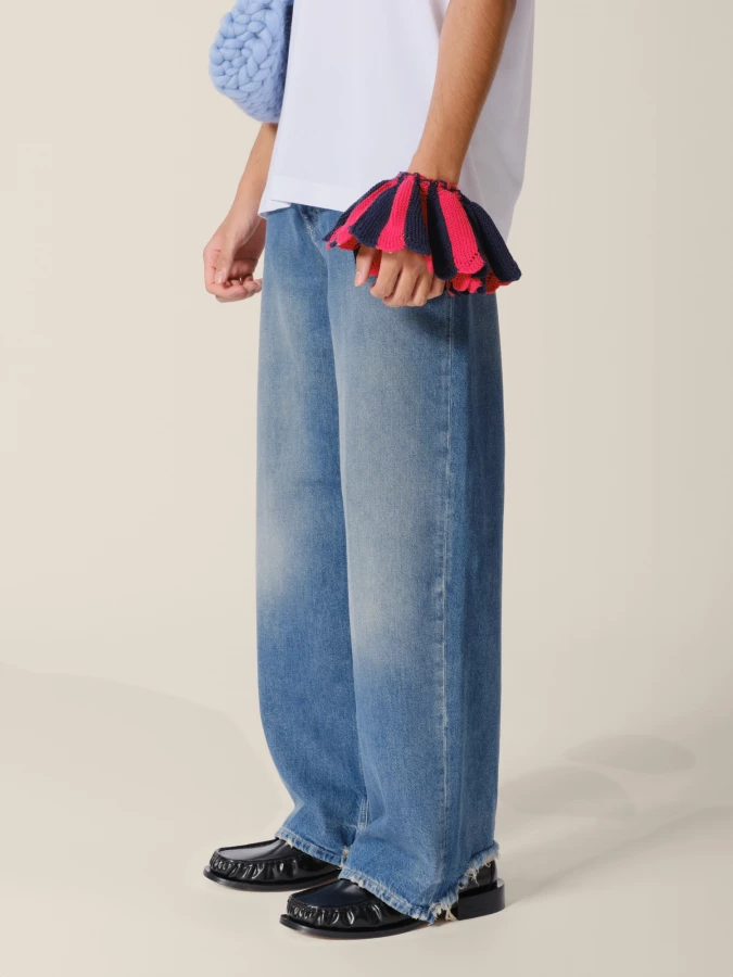 Scrunchie Blu e Rosso 'Fernanda' Oversize in cotone organico con motivo a righe