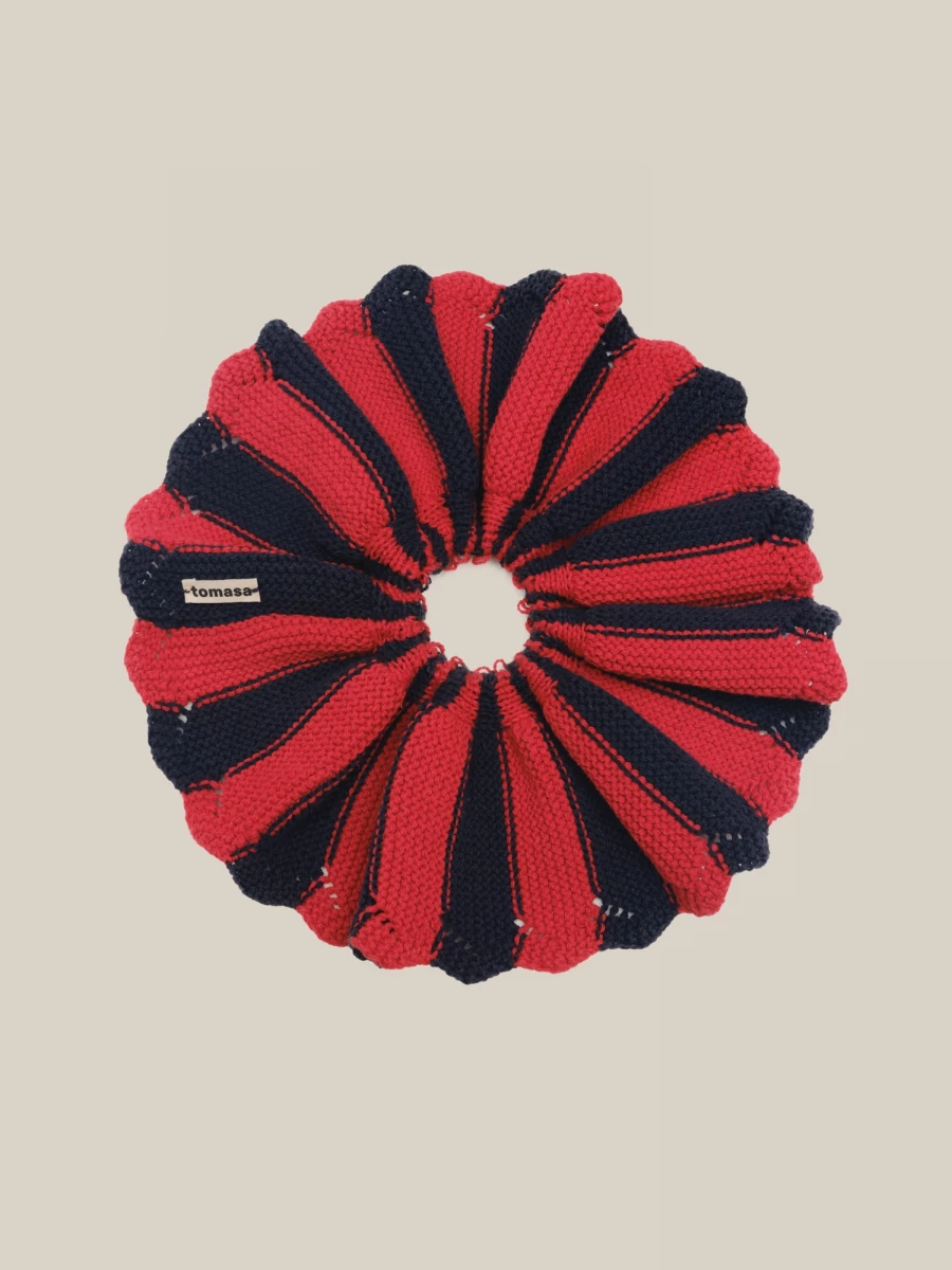 Blue and Red 'Fernanda' Striped Pattern Organic Cotton Oversize Scrunchie