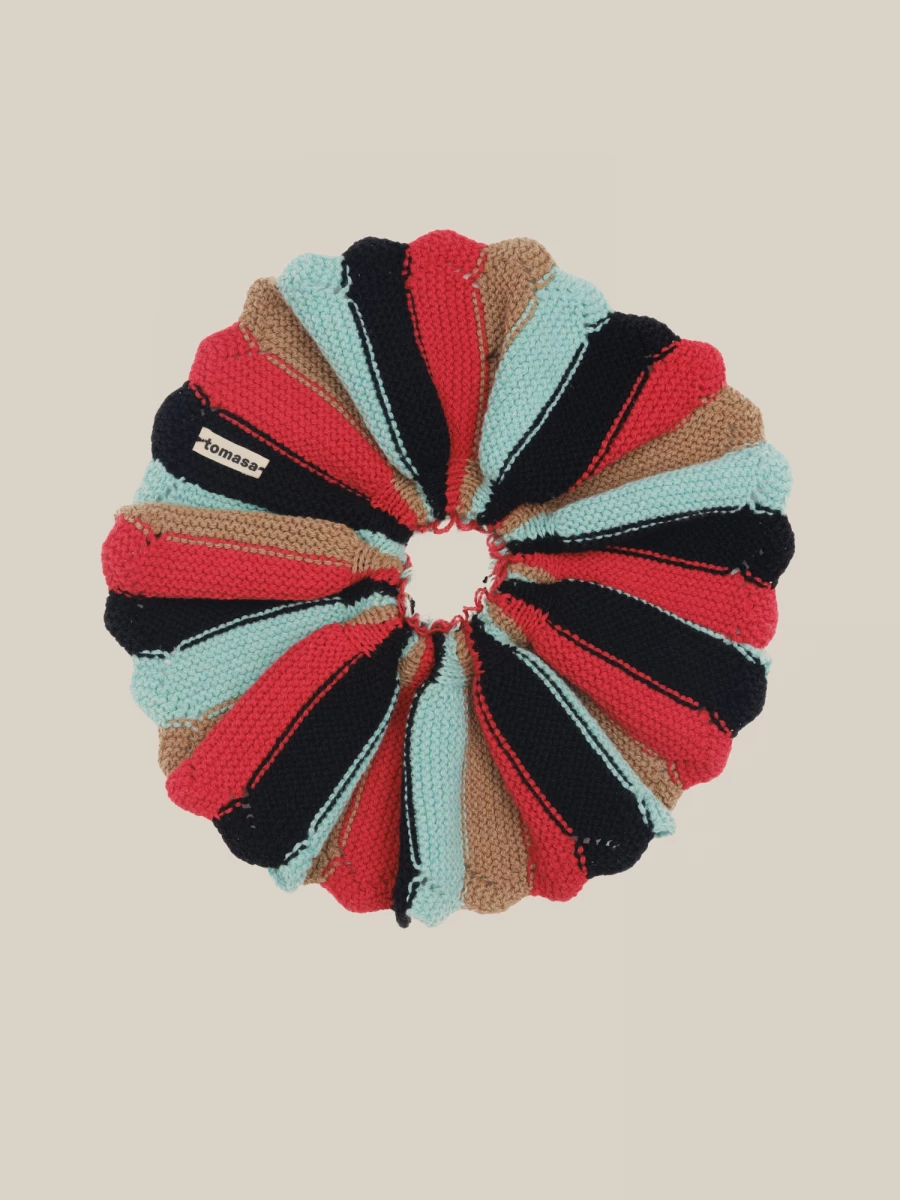 Multicolor 'Fernanda' Striped Pattern Organic Cotton Oversize Scrunchie