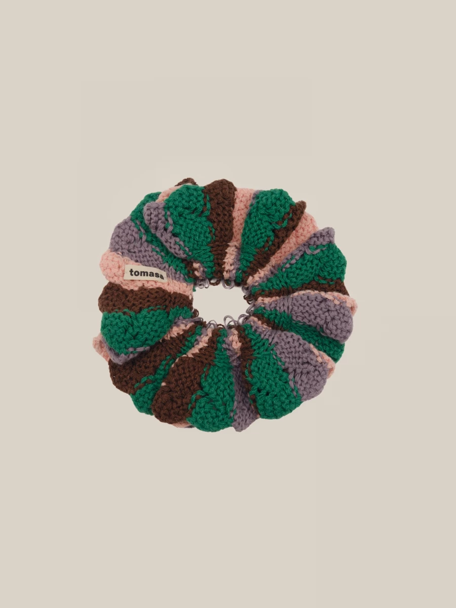 Multicolor 'Fernandita' Striped Pattern Organic Cotton Scrunchie