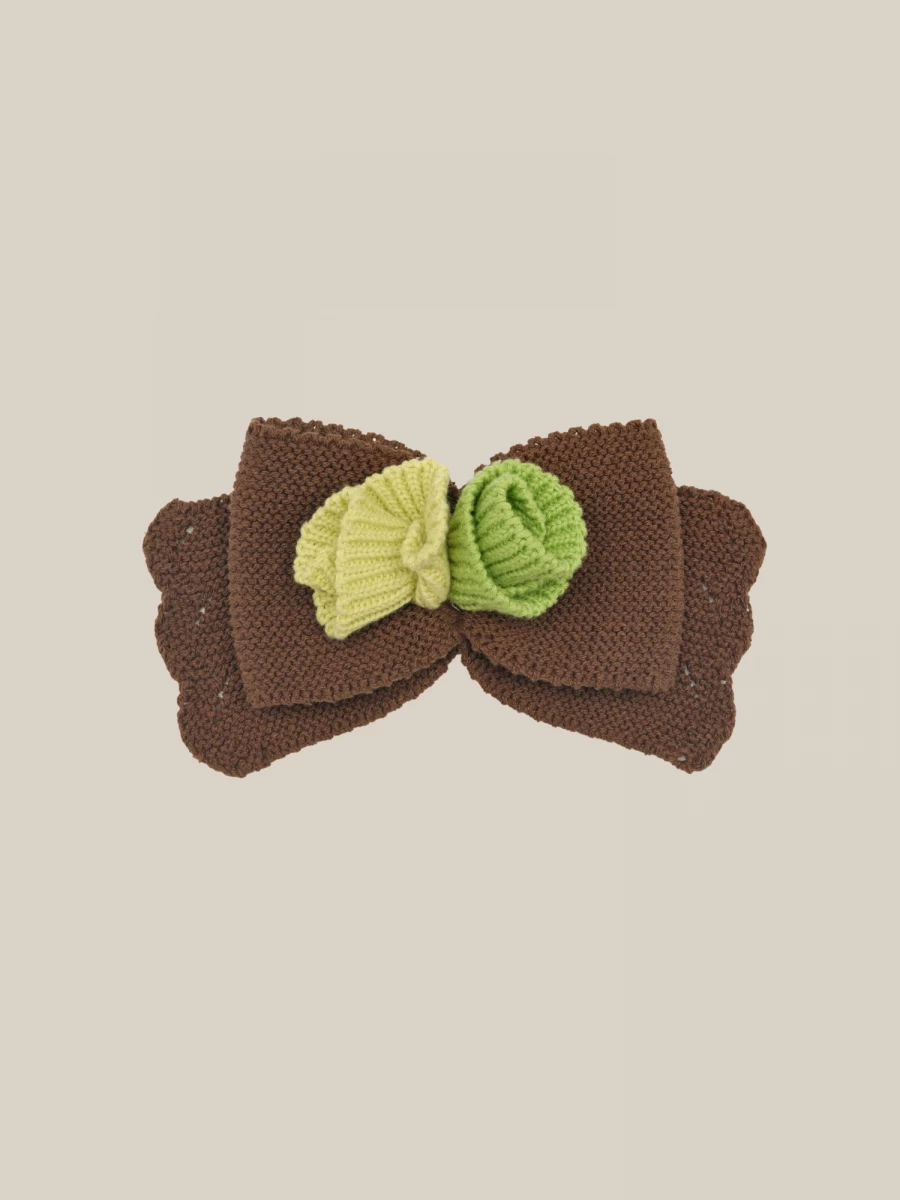 Brown 'Bow' Flowers Details Organic Cotton Hair Clip