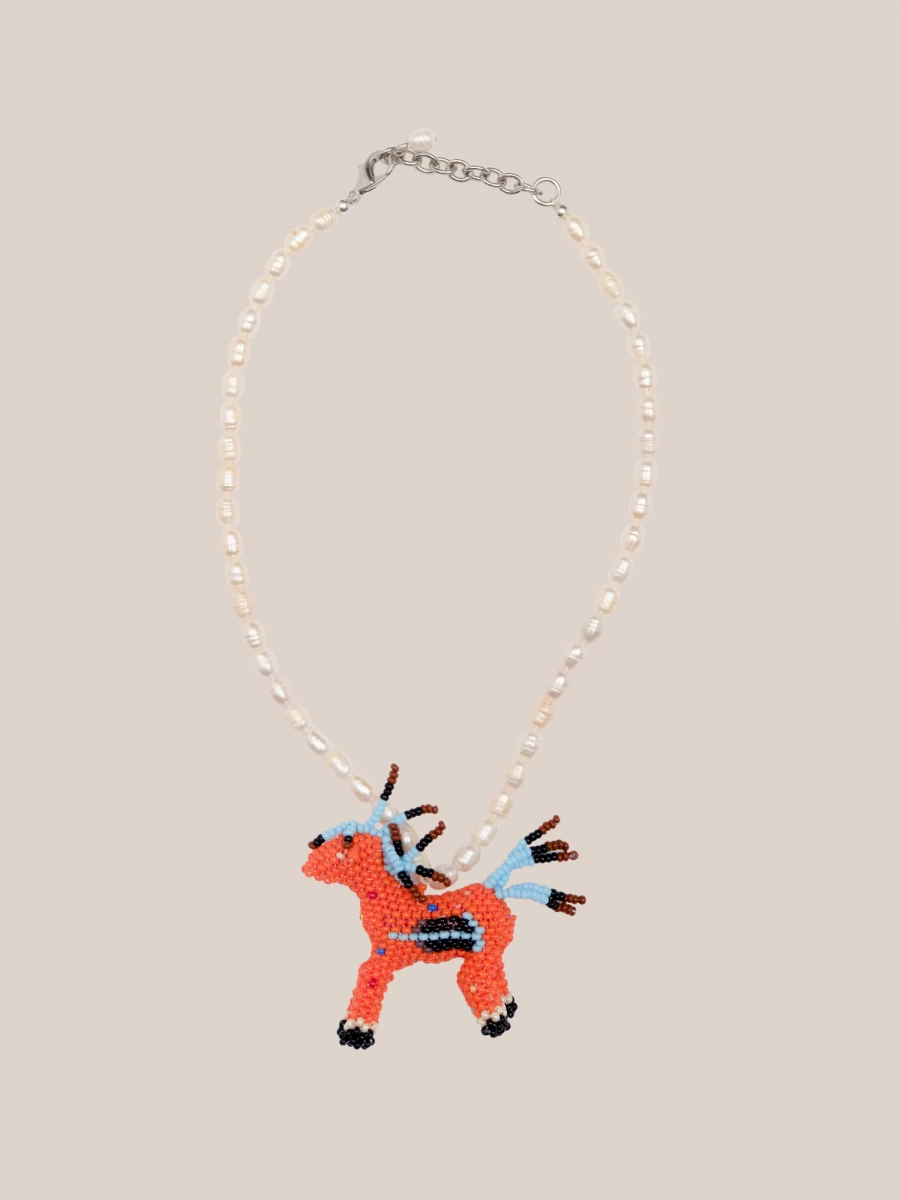 Coral Horse' Handmade Pearls Necklace