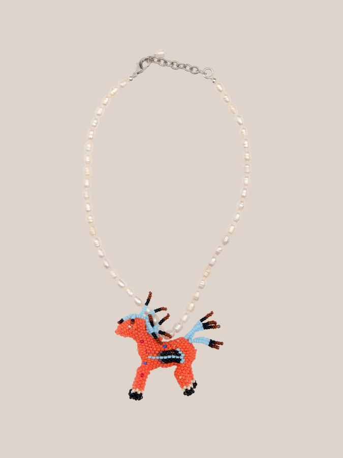 Coral Horse' Handmade Pearls Necklace