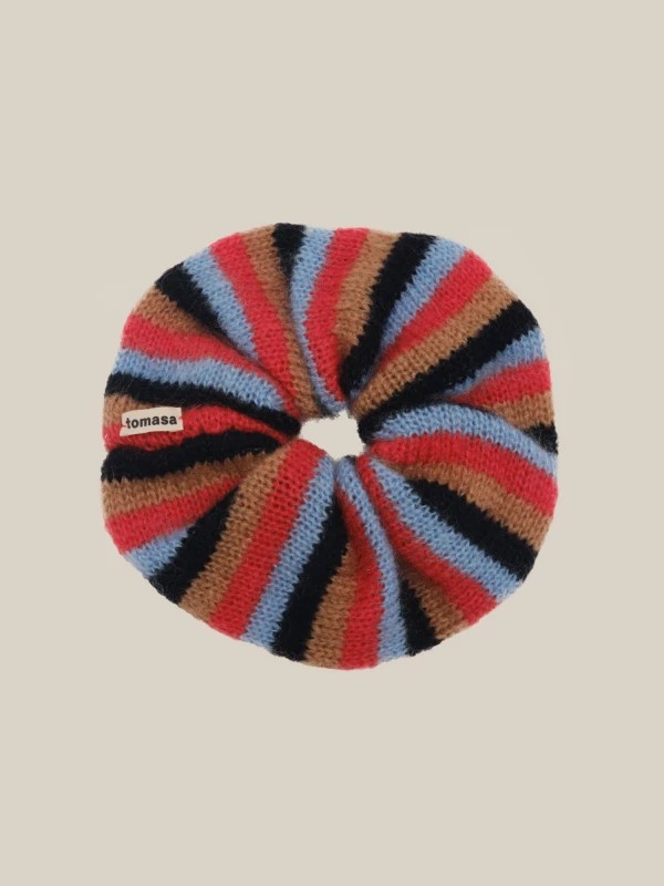 Scrunchie Oversize Multicolore in Mohair con motivo a righe