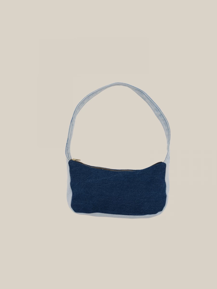 Borsa a mano in Denim Blu a contrasto con manico e chiusura a zip