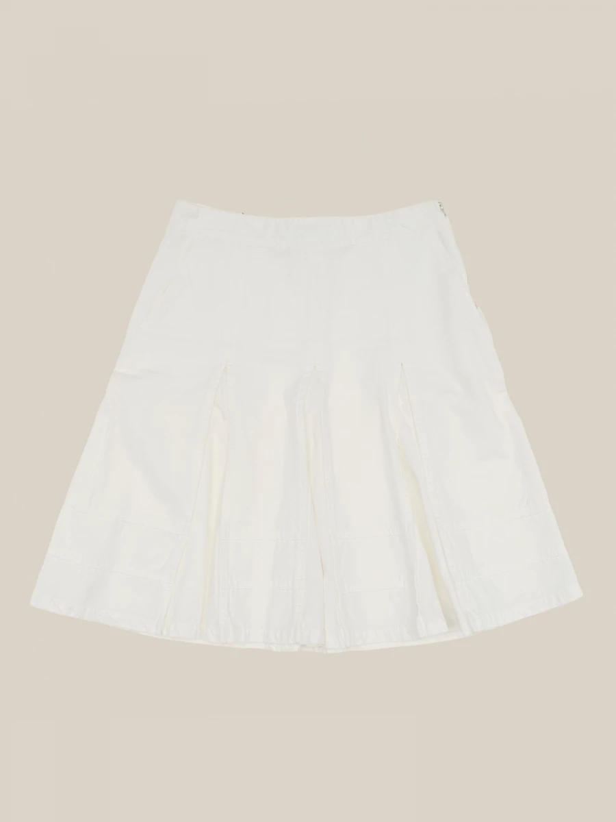 White Denim Vintage Pleated Midi Skirt