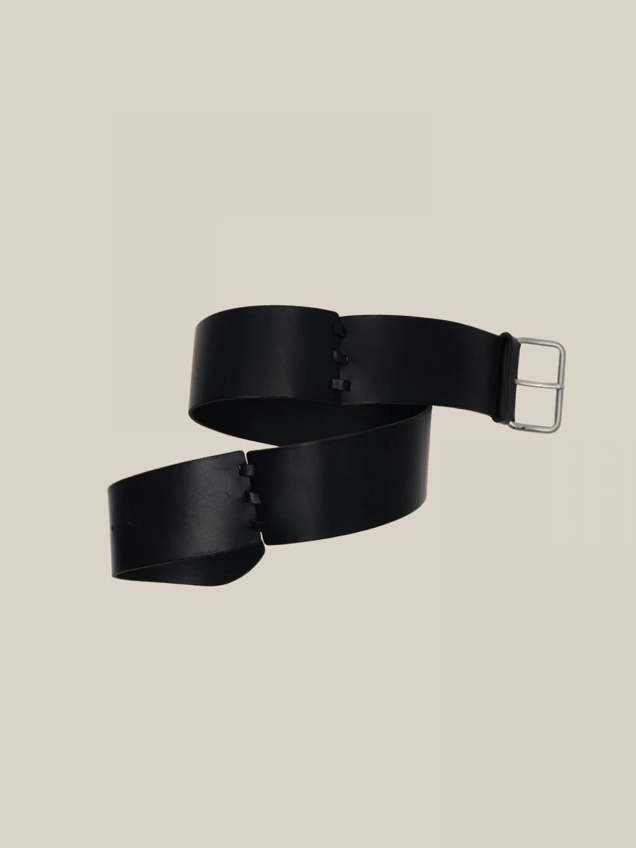 Black Silver Buckle Braided and Leather Belt