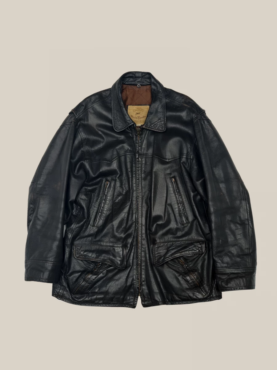 Black Vintage Cargo Leather Jacket