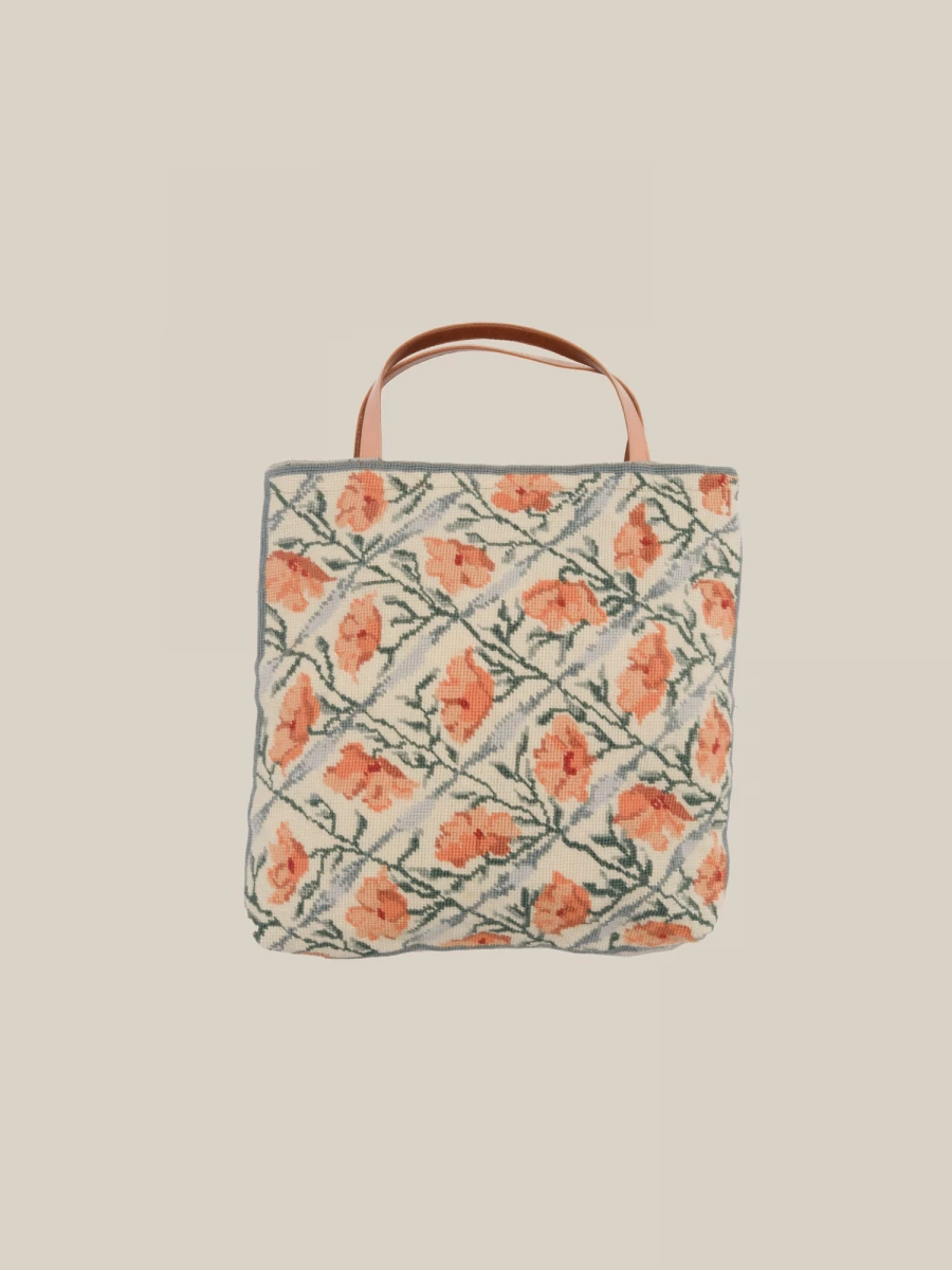 Floral printed and Patent Leather Handles Canvas Bag