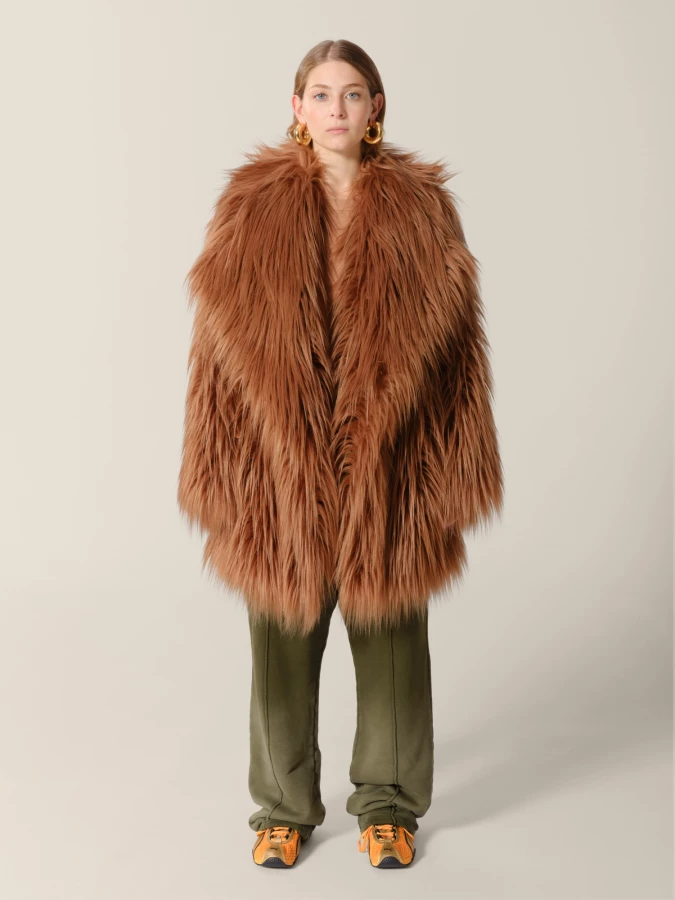 Camel 'Bacon' long-haired faux fur Coat