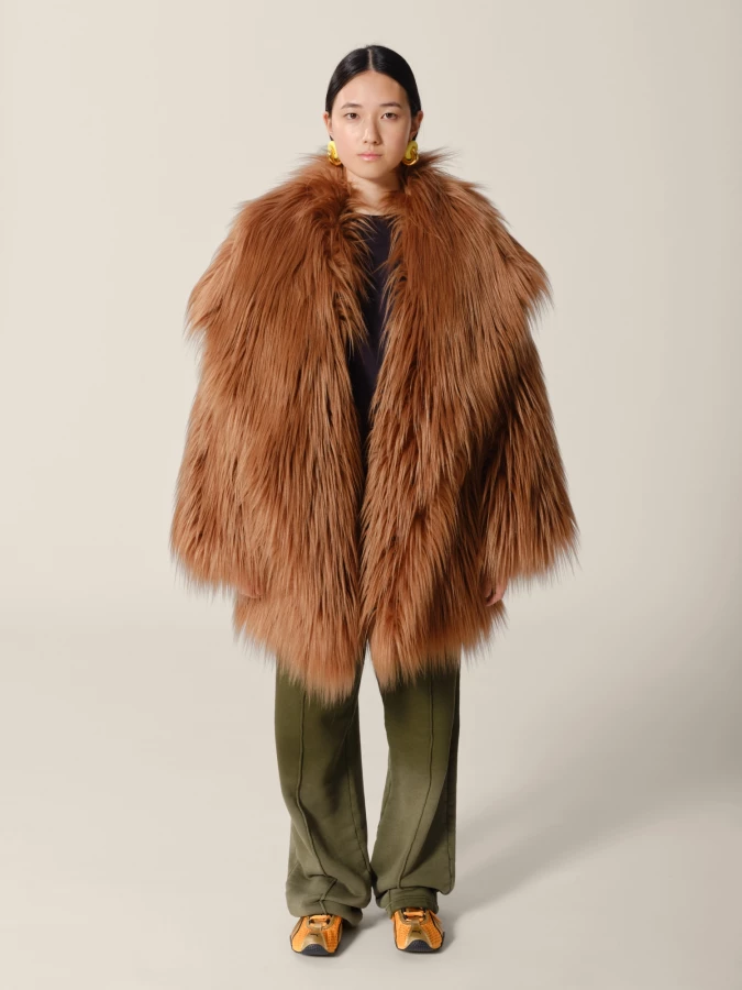 Camel 'Bacon' long-haired faux fur Coat