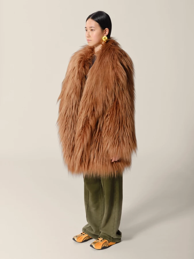 Camel 'Bacon' long-haired faux fur Coat