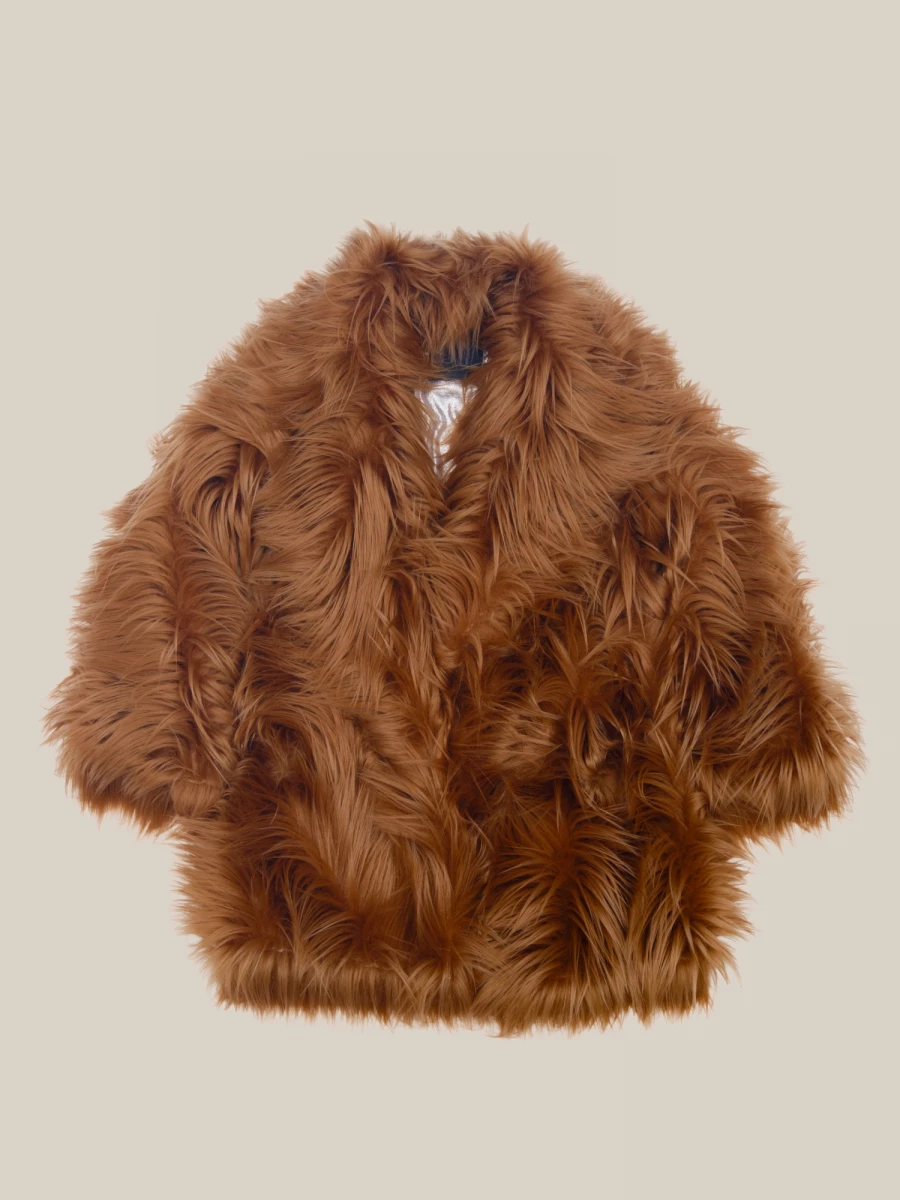 Cappotto Cammello 'Bacon' in pelliccia ecologica a pelo lungo