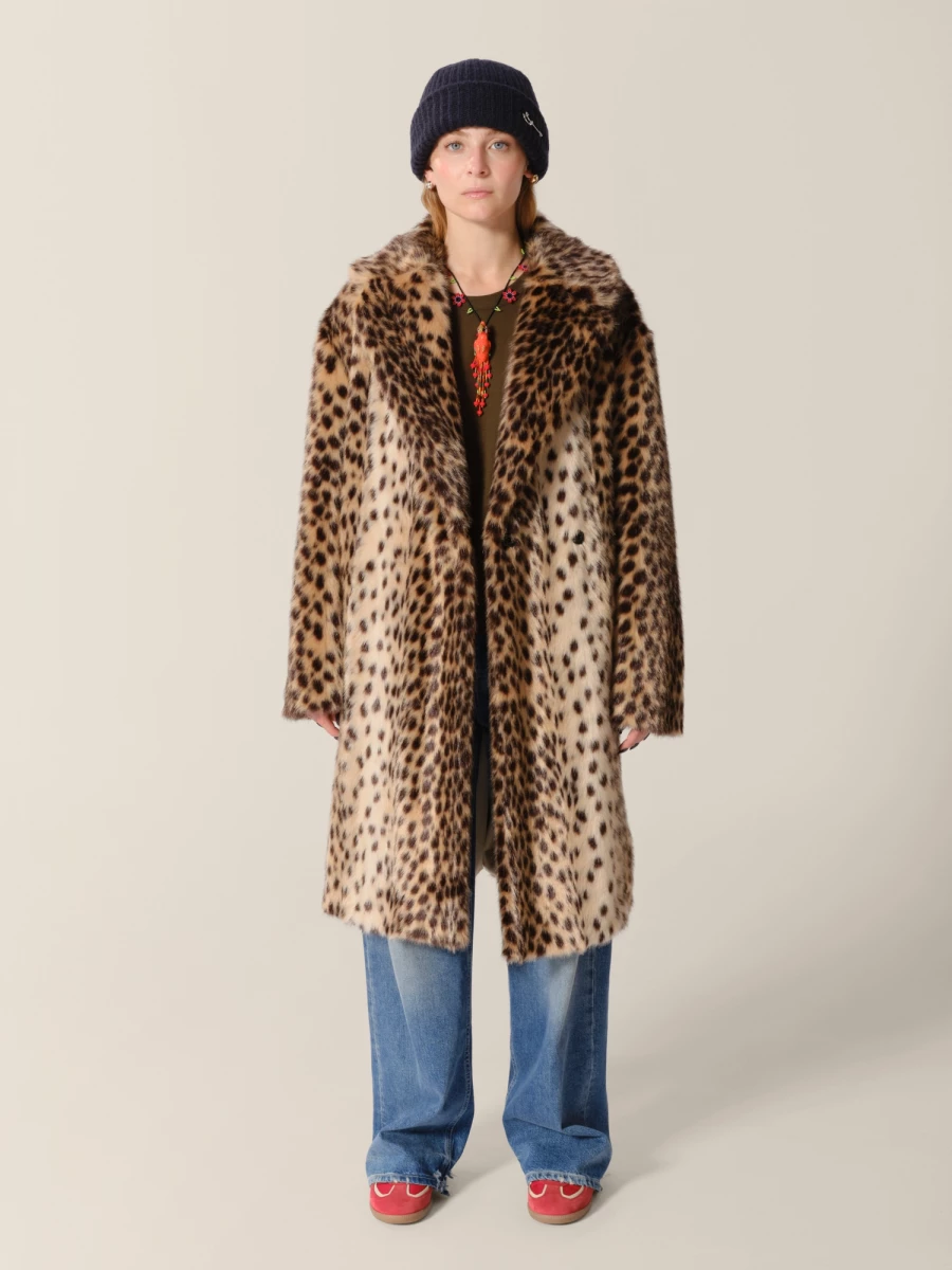 Animalier 'Haring' printed leopard in shaved faux fur Coat