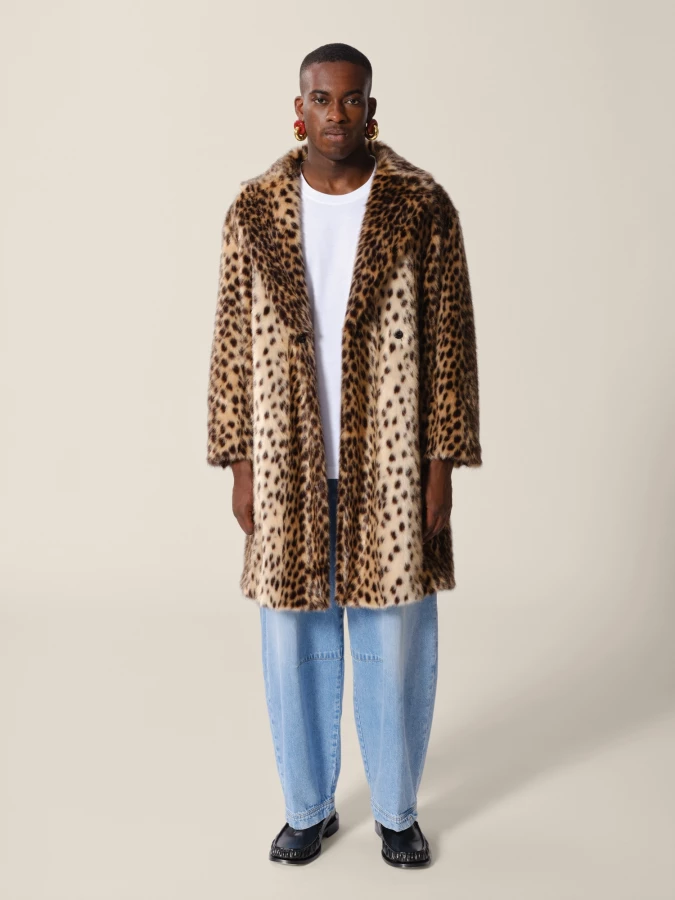 Animalier 'Haring' printed leopard in shaved faux fur Coat