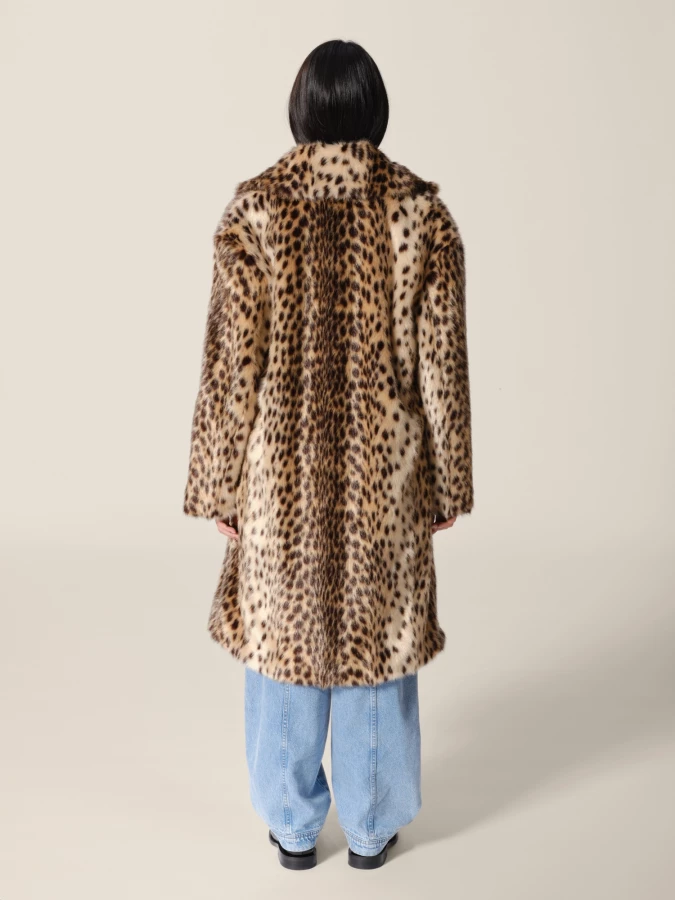 Cappotto Animalier 'Haring' motivo leopardo in pelliccia ecologica rasata