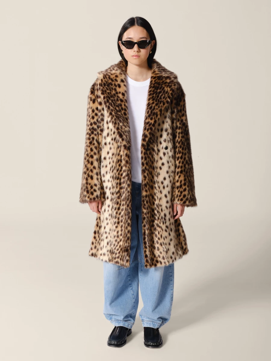 Animalier 'Haring' printed leopard in shaved faux fur Coat