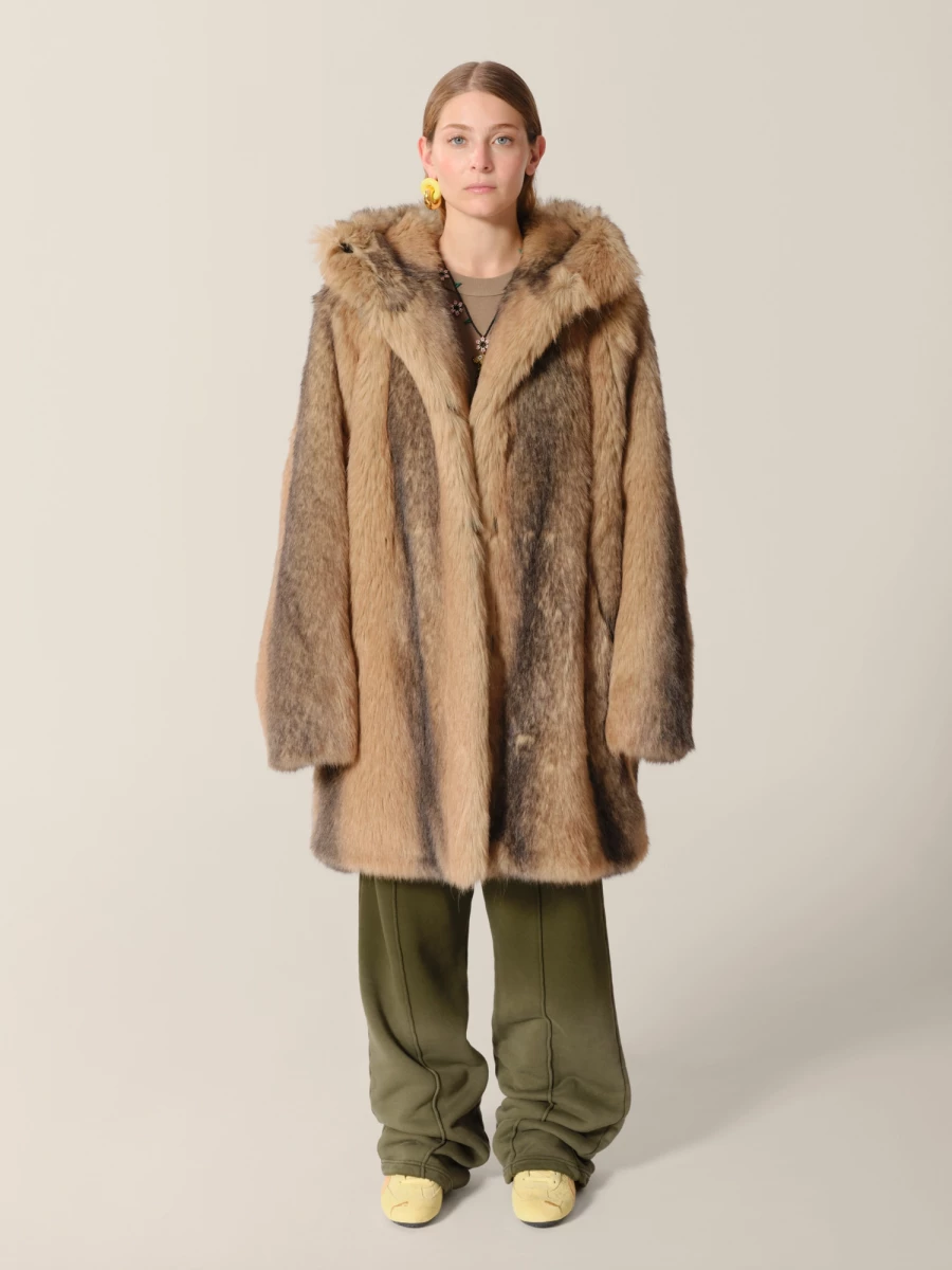 Beige Printed 'Rothko' faux fur Parka