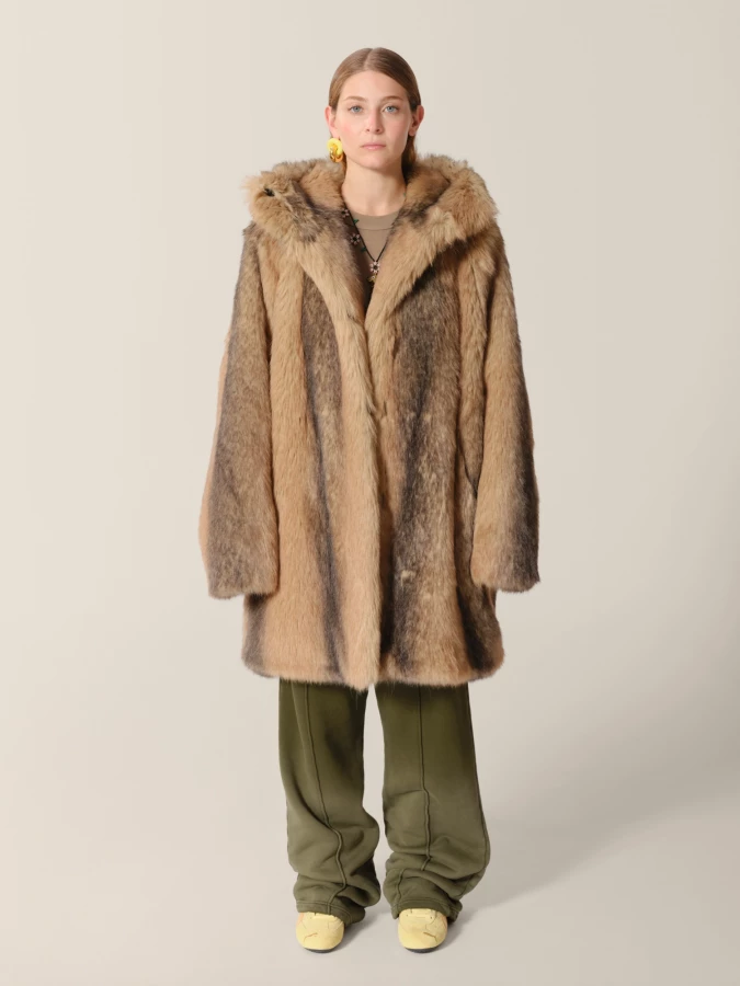 Parka Beige 'Rothko' in pelliccia ecologica