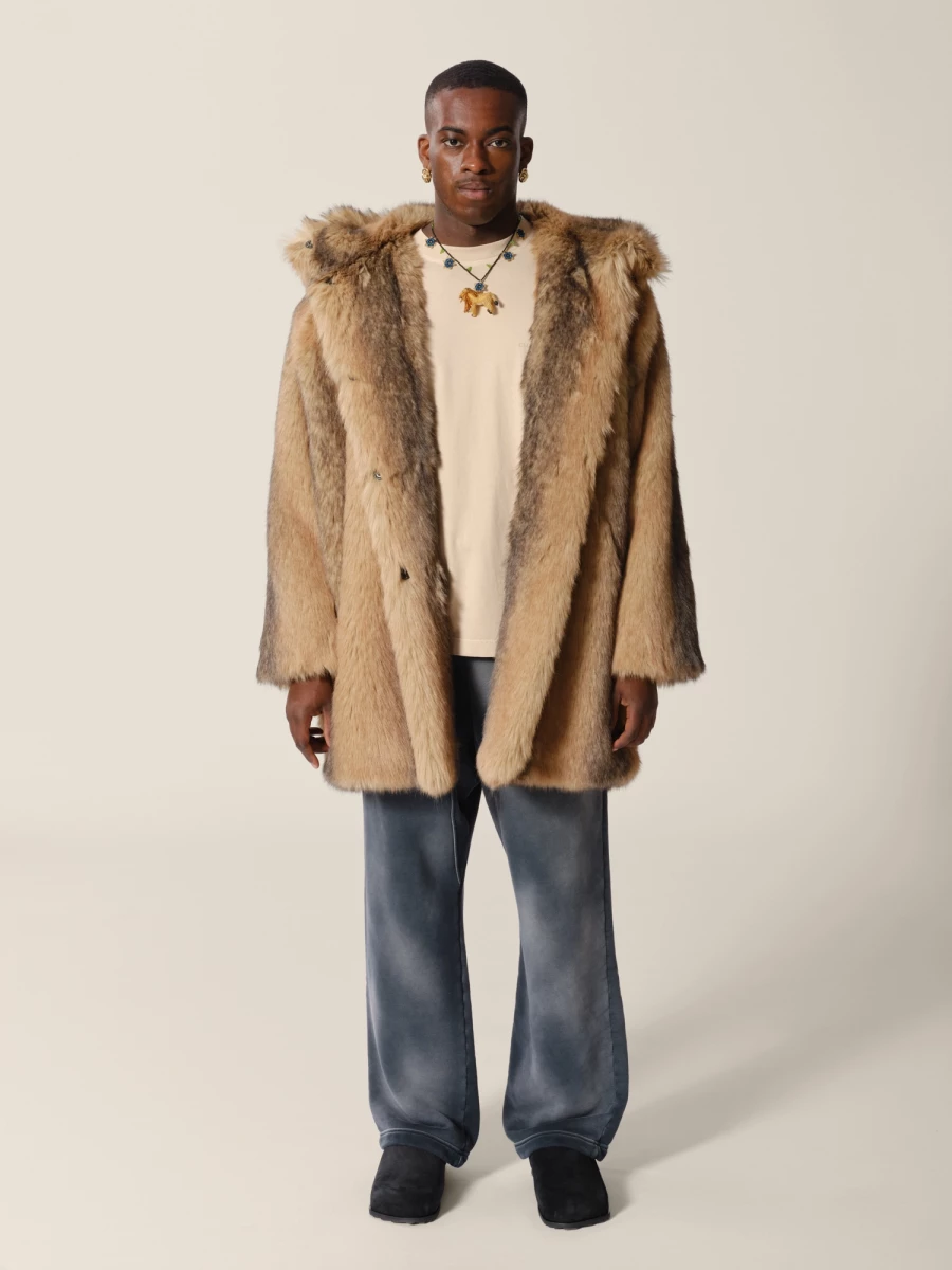 Beige Printed 'Rothko' faux fur Parka