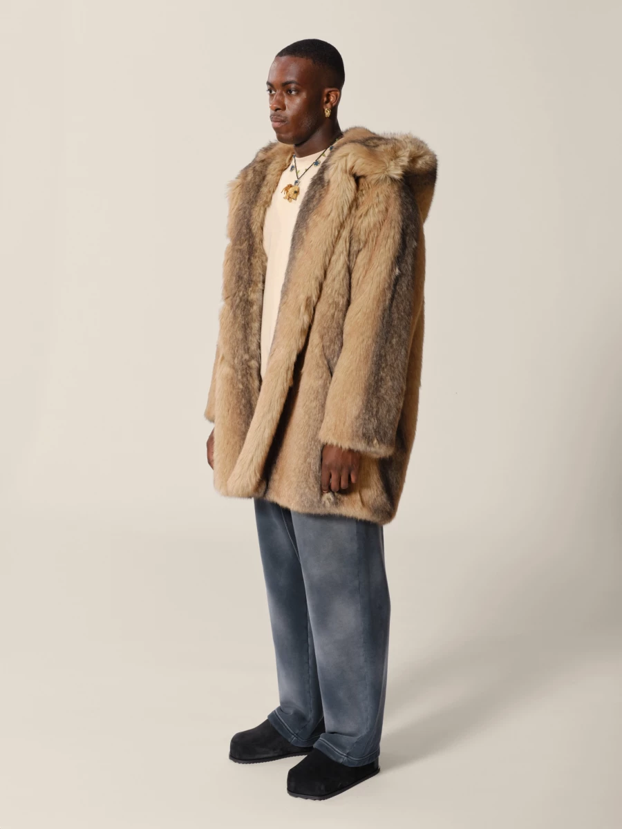 Beige Printed 'Rothko' faux fur Parka