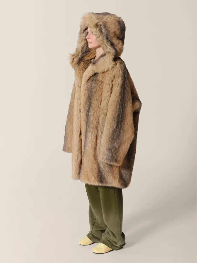 Beige Printed 'Rothko' faux fur Parka