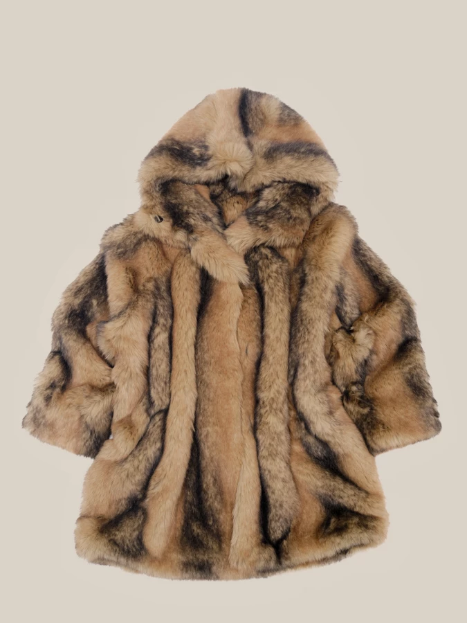 Beige Printed 'Rothko' faux fur Parka