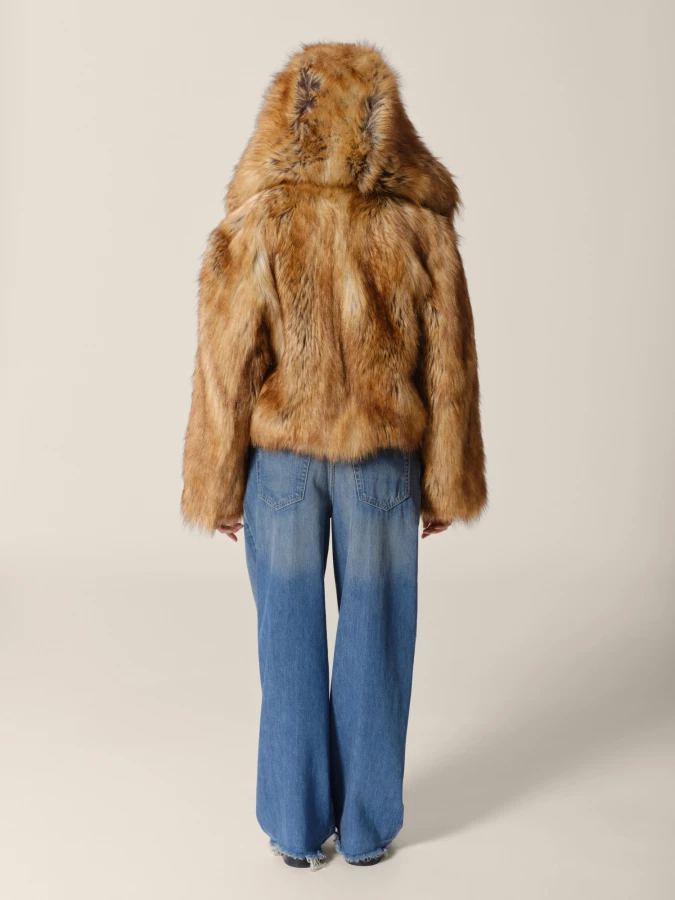 Camel Printed 'Madrid' Faux Fur Jacket
