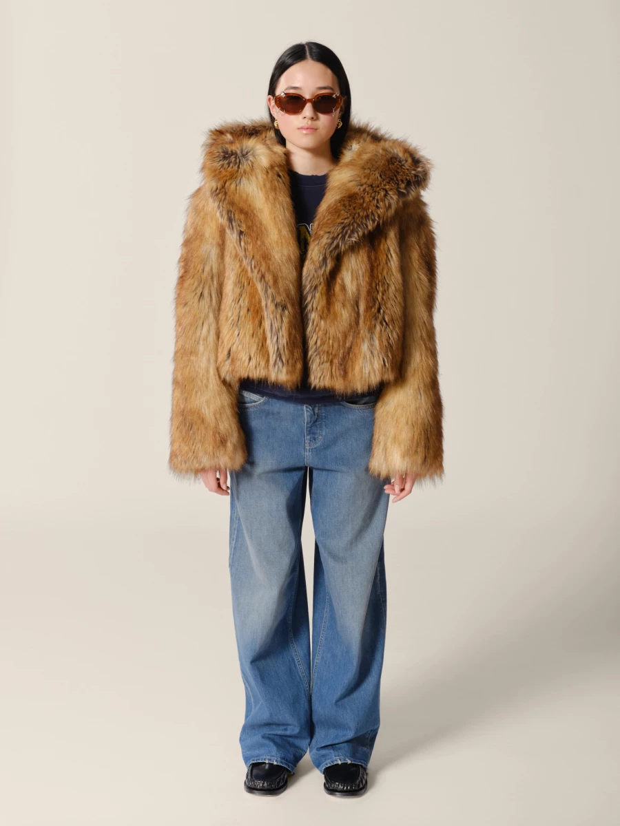 Camel Printed 'Madrid' Faux Fur Jacket