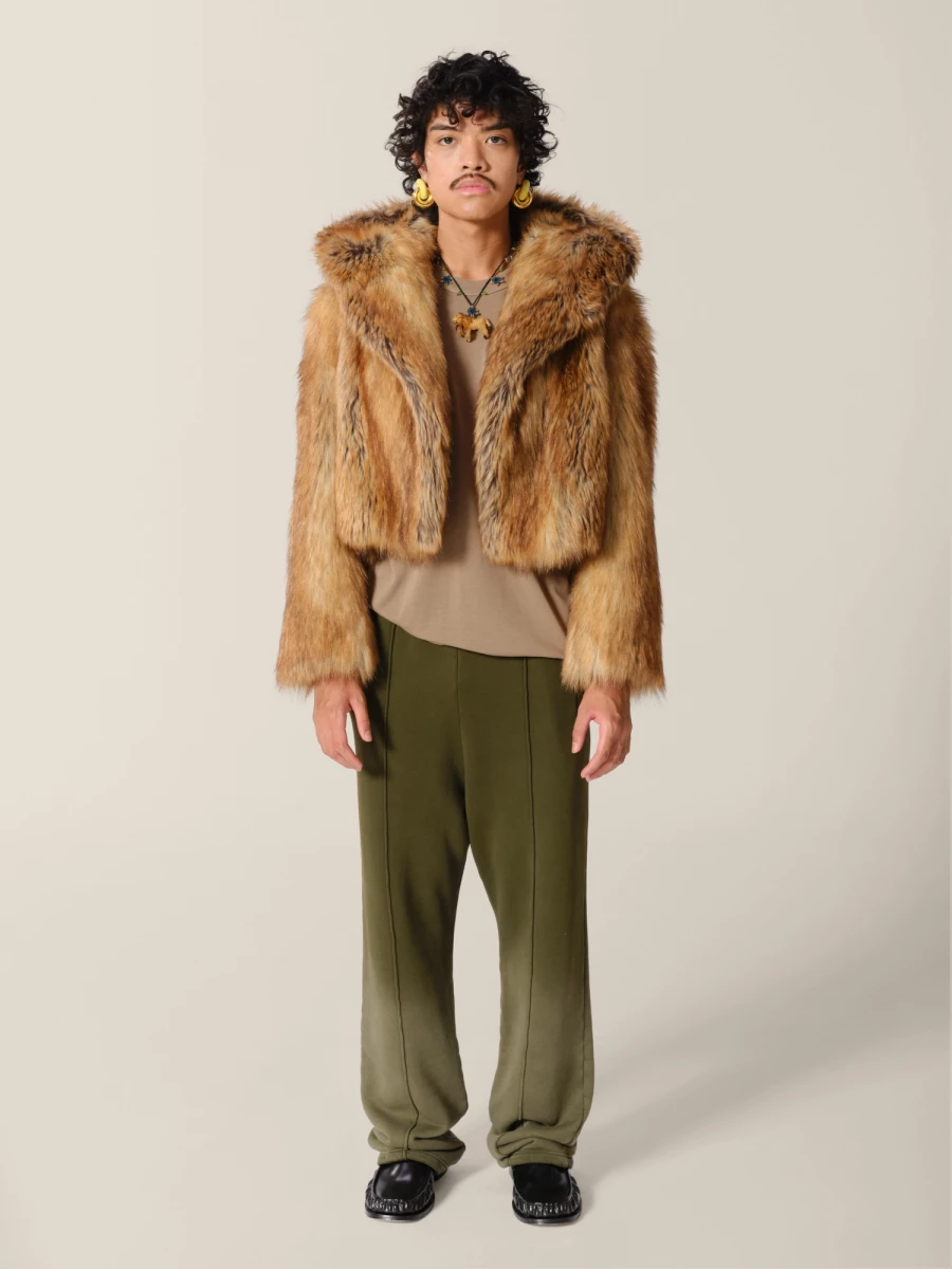 Camel Printed 'Madrid' Faux Fur Jacket