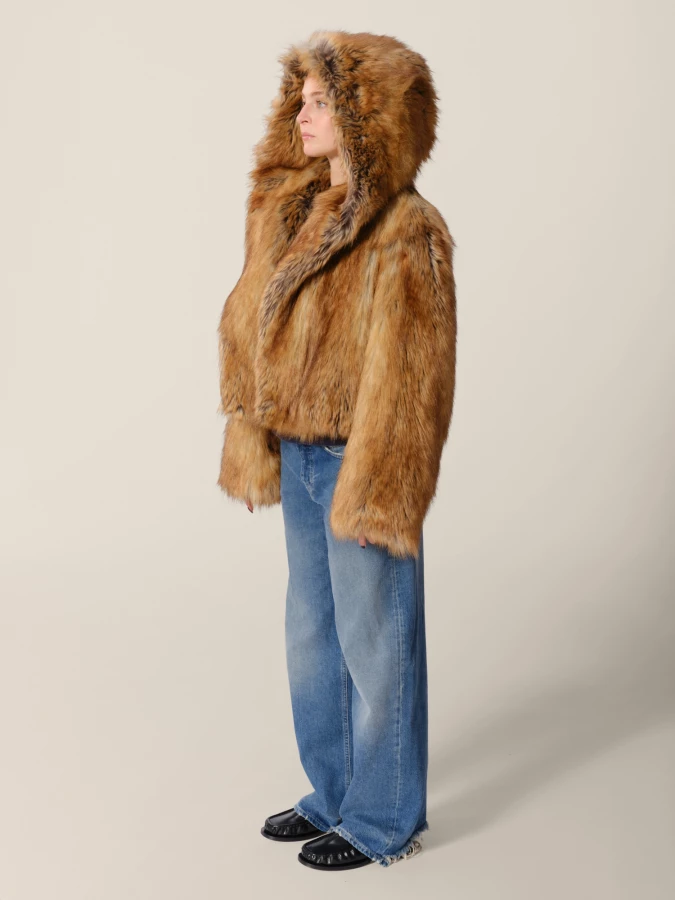 Camel Printed 'Madrid' Faux Fur Jacket