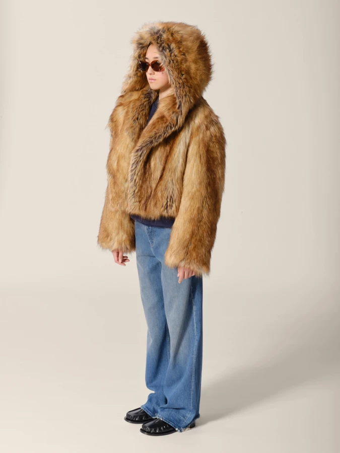 Camel Printed 'Madrid' Faux Fur Jacket