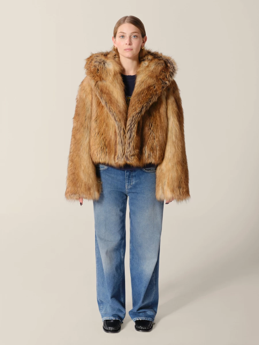 Camel Printed 'Madrid' Faux Fur Jacket