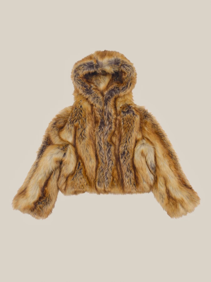 Camel Printed 'Madrid' Faux Fur Jacket