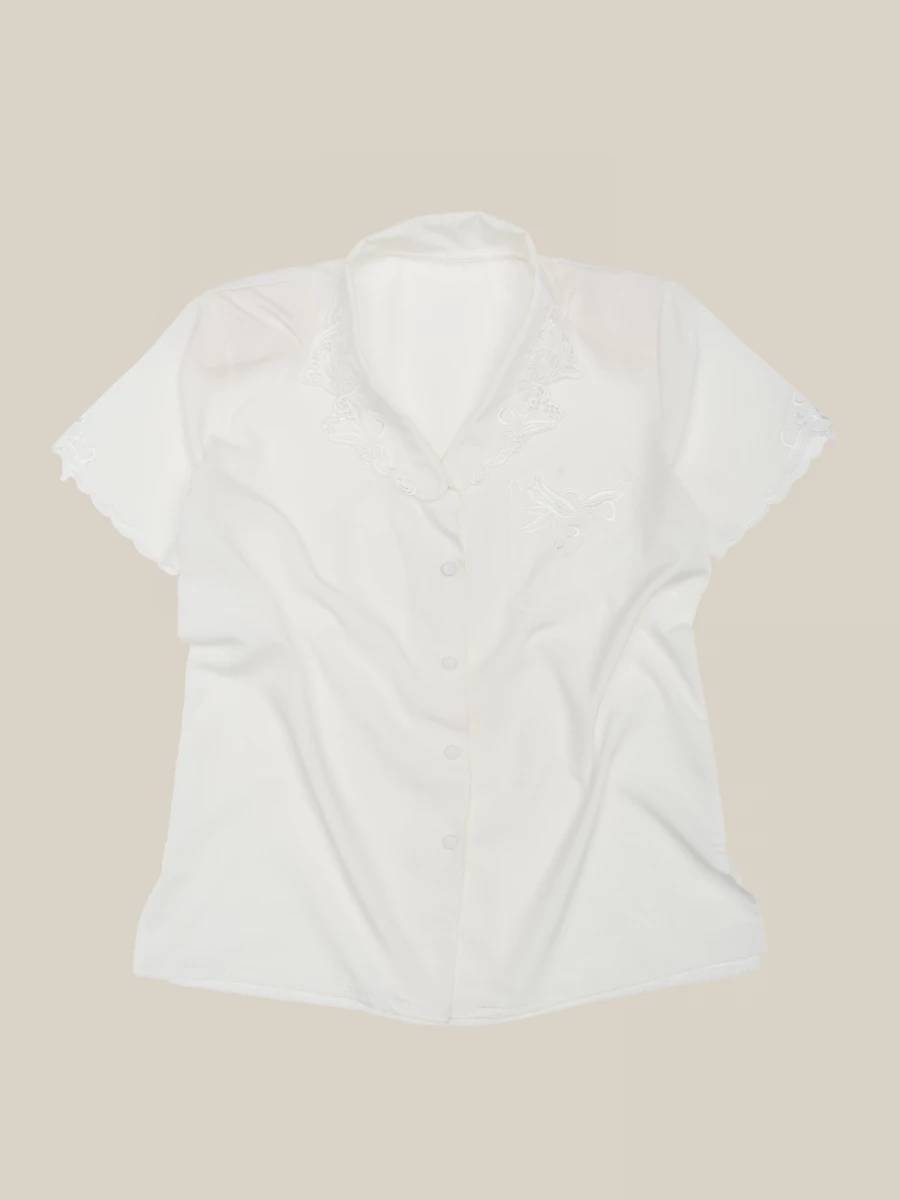 White Vintage Short Sleeve Shirt with Embroidery