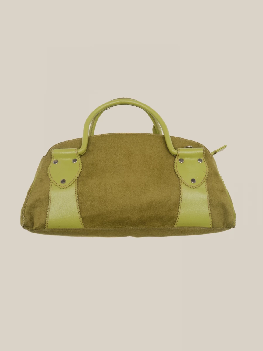 Borsa a mano Verde Acido Vintage in camoscio con dettagli in pelle