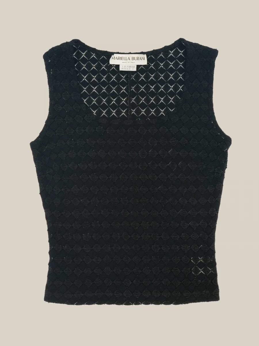 Black Semi-Transparent Pattern Tank Top